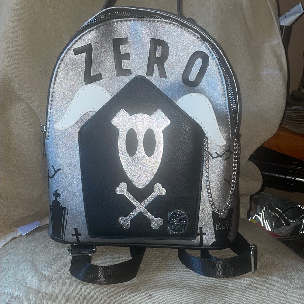 Nightmare Before Christmas -Black and Silver Skull Backpack with Cartoon Design
